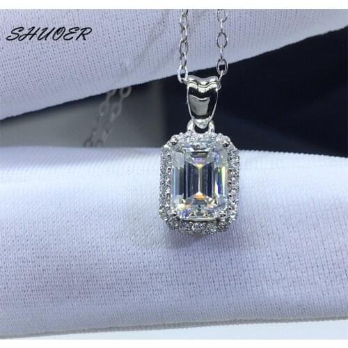 Classic 925 Sterling Silver Emerald Cut 1 Carat Pass Diamond Tester D Color Moissanite Pendant Necklace Fine Jewelry for Women