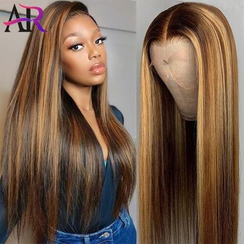 4 27 Highlight Wig Ombre Bone Straight Lace Front Wig 13x4 Brown Colored Lace Front Human Hair Wigs For Women 4x4 Closure Wig
