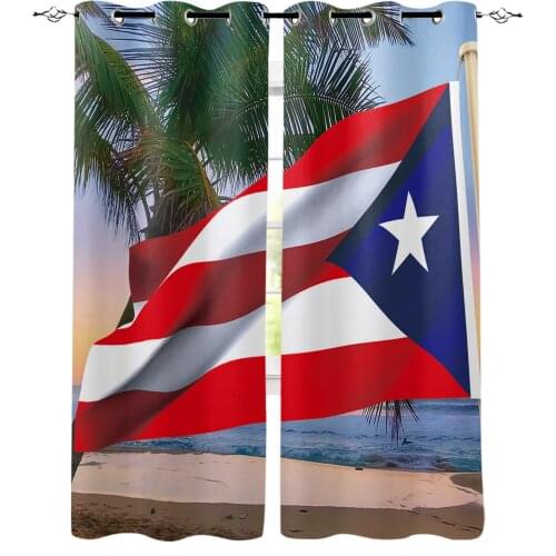 Palm Tree Puerto Rico Flag Beach Blackout Curtains for Children Kids Home Decor Bedroom Living Room High Shading Window Curtains