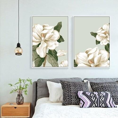 Scandinavian Style Poster Fresh White Flower Green Plant Canvas Painting Print Nordic Wall Art Picture Home Decor for Living