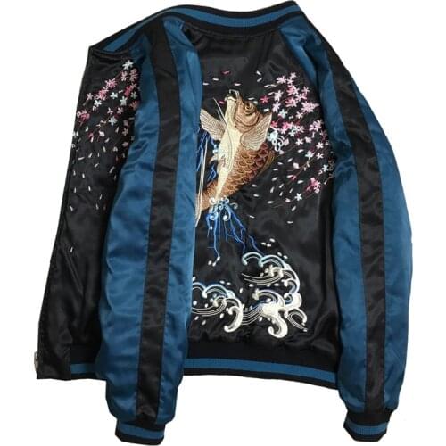 Luxury Carp Embroiderey Padded Jacket Smooth Women Yokosuka Souvenir Winter Casual Loose Baseball Outerwear Plus Thick Warm Coat