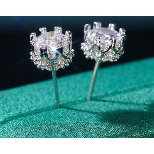 Cute White Zircon Wedding Earrings Dainty Female Round Crystal Stone Earrings Vintage Silver Color Small Stud Earrings For Women