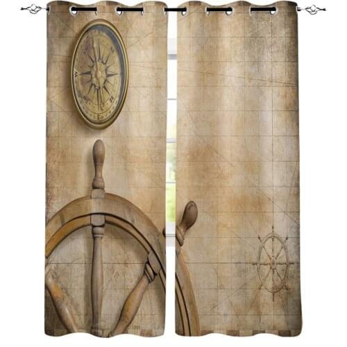 Steering Wheel Compass Vintage Map Modern Blackout Curtains For Bedroom Living Room Window Treatment Drapes High Shading Decor