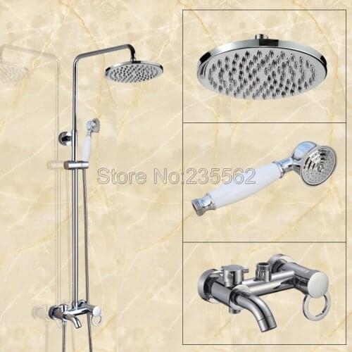 Modern Wall Mounted Chrome Brass Rainfall Bathroom Rain Shower Faucet Set Single Handle Tub Mixer Tap + Hand Shower Spray lcy331