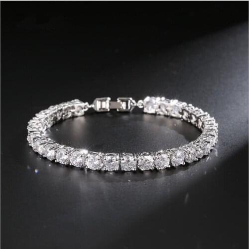 Shiny Clear CZ Zirconia 5MM Tennis Bracelet & Bangles For Women Rose Gold Color Flower Round Shape Girl Gift Jewelry BP051