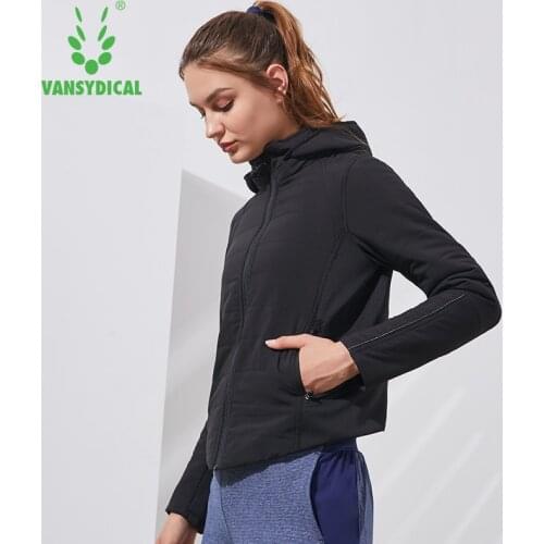 Vansydical Womens Windproof Jackets Hooded Cotton Winter Running Jacket Workout Yoga Sportswear Tops Fitness Loseweight Jacket