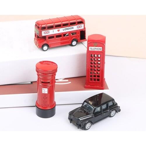 Vintage British Europe Bus Model Miniature Red Green Pencil Sharpener London Metal Retro Home Decoration Antique Children Toy