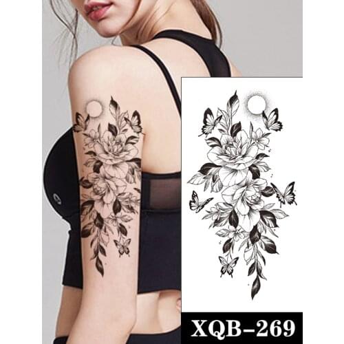 Waterproof Temporary Tattoo Sticker Sketch Butterfly Rose Flowers Moon Design Fake Tattoos Flash Tatoos Arm Body Art for Women