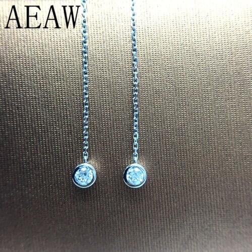 Moissanite Drop Earring 4mm moissanite 5cm long chain in s925 Sterling Silver plated white color for Women