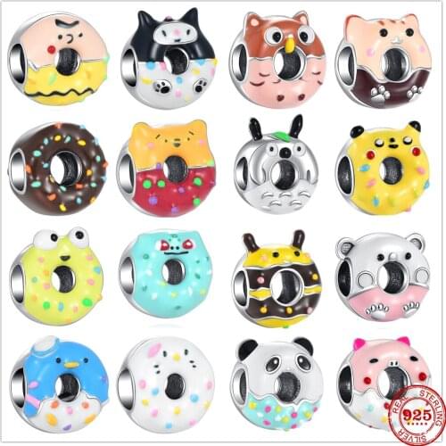 Hot sale 100% 925 Sterling Silver Colorful Animal Donut Charm Fit Original Pandora Bracelet Making DIY Fashion Jewelry For Women