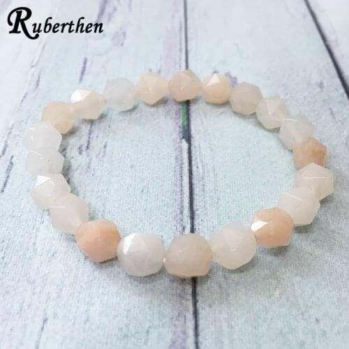Ruberthen Pink Aventurine Diamon d Cut Stone Bracelet Natural Crystals Feminine Bracelet Handmade Friendship Bracelet for Girls