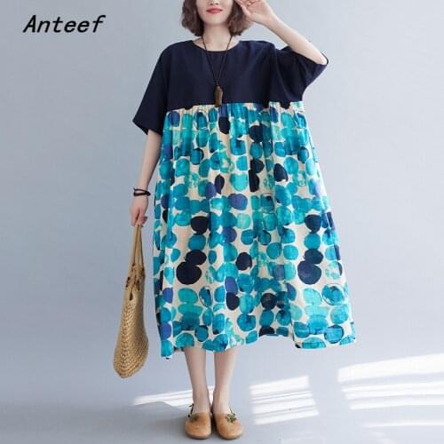 Short sleeve cotton vintage Polka Dot dresses for women casual loose long woman summer dress elegant clothes 2021
