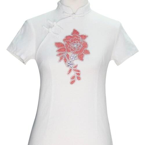 1piece Red Floral Crystal Rhinestone Hot Fix Iron on Sticker DIy Design Craft Sewing Supplies T2286