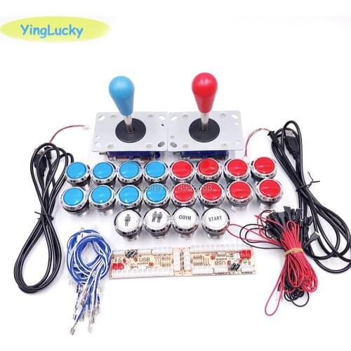 2 jugadores DIY Arcade Joystick Kits con 20 LED Arcade botones + 2 Joysticks + 2 USB Kit de codificador + conjunto de piezas de