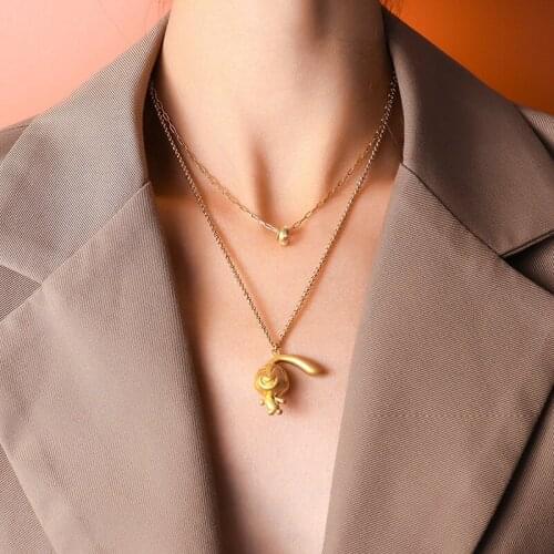 2021 South Korea New Jewelry Rabbit Pendant Double Zircon Necklace Female Clavicle Chain Titanium Steel Plating Does Not Fade