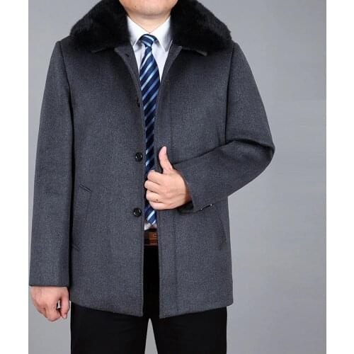 2021 New Men Wool Coat Winter Cashmere Overcoat Real Rabbit Fur Thick Warm Autumn Woolen Coat Winter Jackets Mens Grey M-4XL