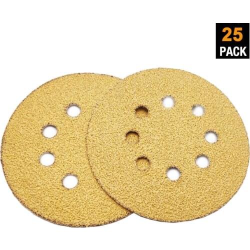 25PCS 5inch Gold Sanding Discs Hook and Loop 8 Holes 40 Grit Sander Sandpaper
