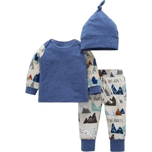 3pcs/Set baby Boys Clothing Set Cute Newborn Baby Boys Long Sleeve T-shirt Top+Long Pants Hat Outfit Clothes Set