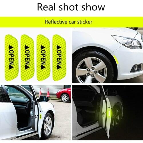 4pcs/Set OPEN Sign Safety Notice Car Door Reflective Stickers Car Stickers Warning Mark Universal Car Exterior Accessories