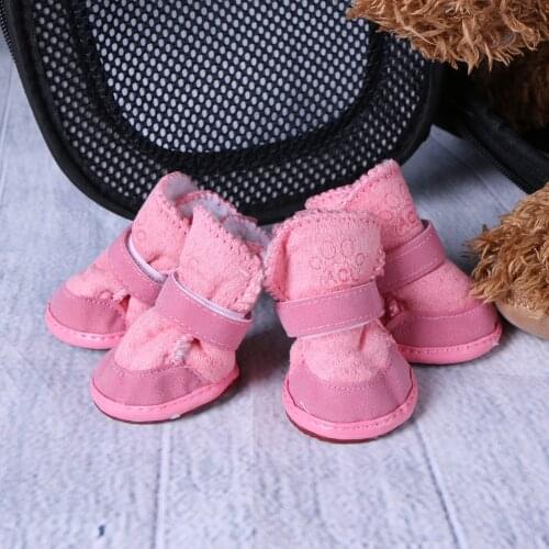 4Pcs/set Pet Dogs Winter Shoes Winter Warming Cotton Boots Rubber Non-slip Snow Warm Walking Shoes Puppy Cats Pet Puppies