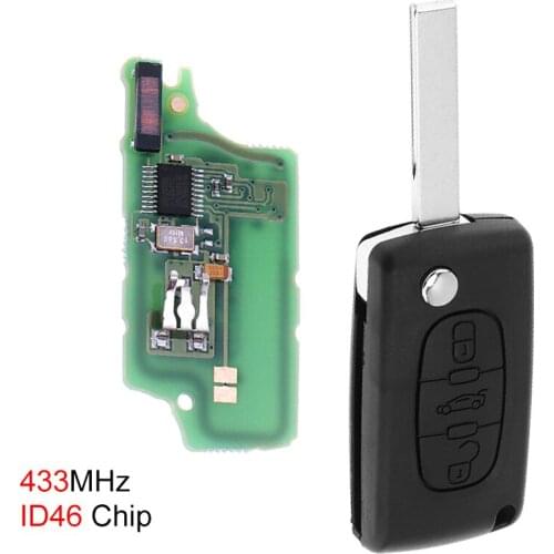433MHz 3 Button Uncut Flip Remote Car Key Fob ID46 Chip Keyless Entry Transmitter Auto Key for Citroen C3 C4 C5 Models 2005-2011