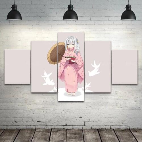 Canvas Hd Prints 5 Panel Pictures Wall Art Anime Painting Home Decoration Modular Eromanga Sensei Poster For Living Room Frame