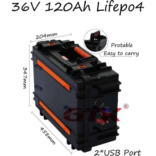 Rechargeable 36V 120Ah LiFepo4 lithium battery pack BMS 12s for fishing boats caravans solar system outdoor camping +10A Charger