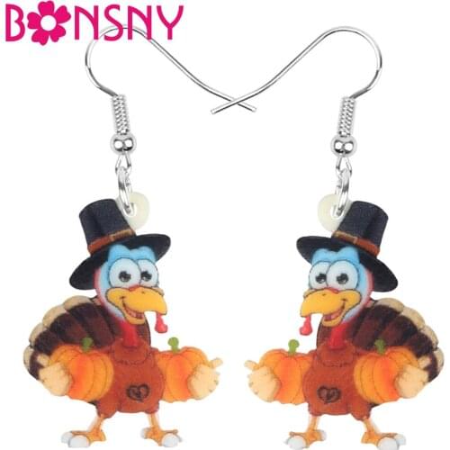Bonsny Acrylic Thanksgiving Anime Turkey Chicken Pumpkin Earrings Drop Dangle Jewelry For Women Girls Teens Kid Decorations Gift