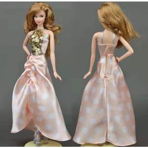 1/6 BJD Playhouse Accessories Soft Orange Doll Dress for Barbie Clothes Fashion Handbag Outfits Party Gown Vestidoes Kids Toys