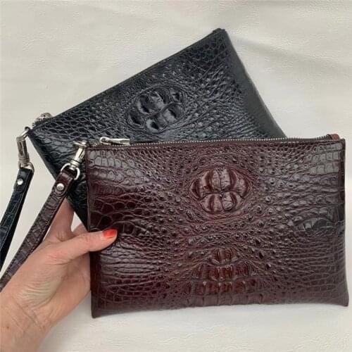 Authentic Exotic Alligator Leather Mens Soft Wristlets Clutch Bag Genuine Real Crocodile Skin Male Large ZIP Card Holders Purse