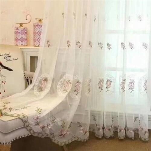 White embroidered floral tulle curtains for bedroom European sheer curtains living room bedroom window Decoration