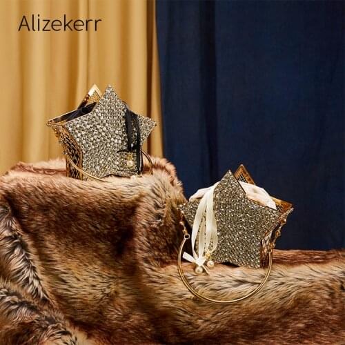 Shiny Star Shaped diamond Evening Bag Women 2020 Chic Hollow Out Small Metal Cage Handbag rhinestone Clutch Purse Wedding Party