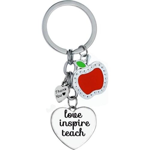 12PC/Lot Thank You Teachers Key Chains Rings Heart Apple Charms Keychain Love Inspire Teach Keyring For Teacher Jewelry Gifts