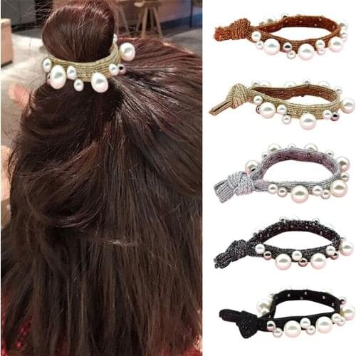 Coxeer 1pc Hair Rope Fashion Elastic Pearl Decor Hair Tie Ponytail Holder Hair Accessories For Women Girls Party Dress Up