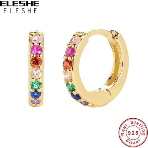 ELESHE 18K Gold Plated Rainbow Hoop Earrings 2020 100% 925 Sterling Silver Fashion Earrings for Women Jewelry Gift