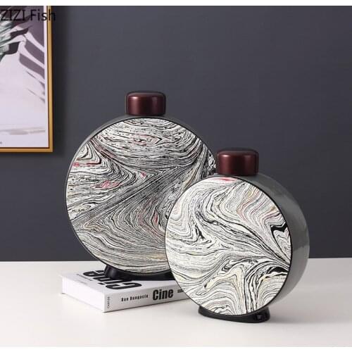 European Ceramic Vases Candy Jars with Lid Abstract Painted Porcelain Storage Jar Desktop Decoration Flowers Vase Nordic Home