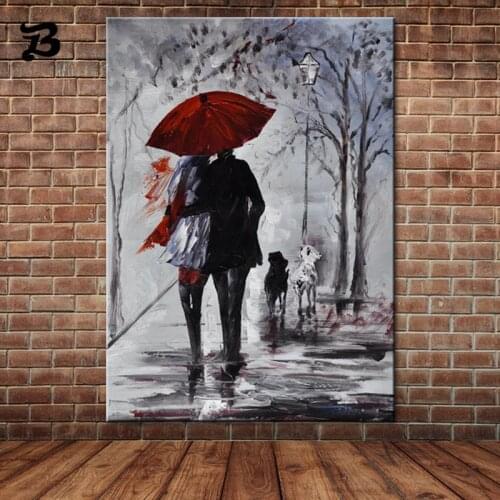 Hoom Decoration Abstract Figure Painting a Couple Under Umbrella Walking On The Road Wall Art Pictures Room Decoration(No Frame)
