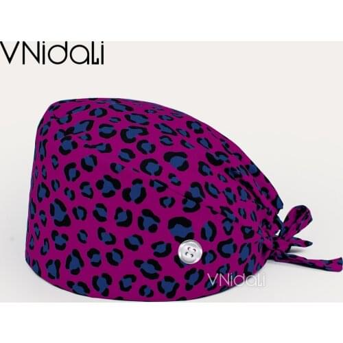 Red leopard print cotton frosted cap care accessories 100% cotton wicking belt button cap gorro quirofano mujer lab work cap