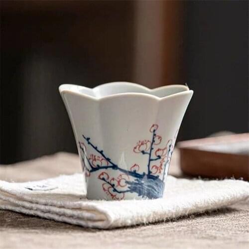 Ceramic Handmade Antique Flower Mouth Master Tea Cup Small Kung Fu Tea Set Hand Painted Water Mug Office Teacups Drinkware 40ML