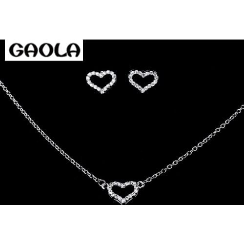 Clear Love Heart Zircon Jewelry Sets Silver Color pendant and Necklace Sets for Womens Party Gift or Wedding Jewelry GLDT0522