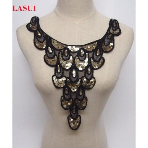 LASUI classic handmade 3 colors Bright Sequins lace collar For Sewing Supplies Crafts Lace Neckline Fabric DIY dress 0151