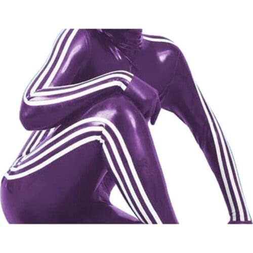 Handmade Latex Catsuit Rubber Gummi Purple and White Bodysuit Size XXS-XXL for Women Custom Made