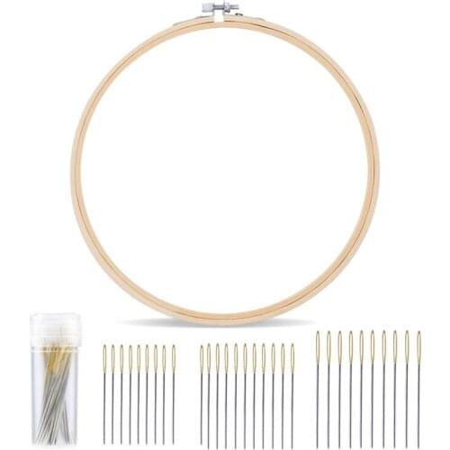LMDZ Embroidery Hoops Embroidery Frame Adjustable Bamboo Circle Cross Stitch Hoop Ring with Embroidery Needle for Craft Sewing