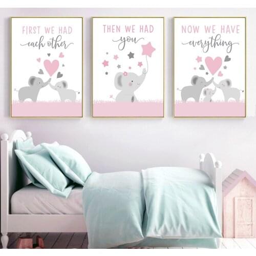 Sweet Family Together Canvas Painting Wall Art Retro Posters And Print Cartoon Cute Elephant Pictures Modern Home Design Decor