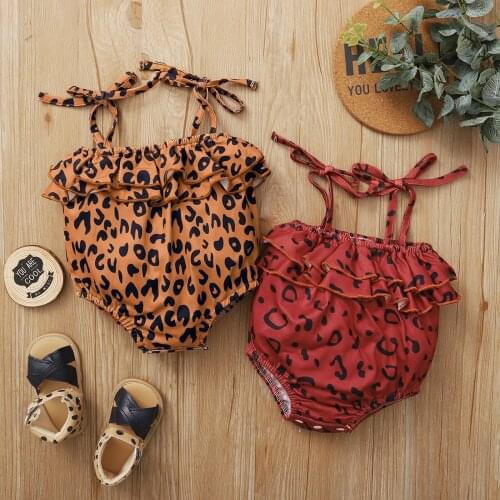 Baby Girls Cute Leopard Print Sleeveless Lace Up Sling Bodysuit One-piece Suit for Birthday Party Photography 0-12M