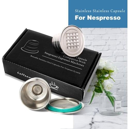 Reusable Refillable Metal Nespresso Coffee Capsule Stainless Steel Use 500times Pod Cap Compatible Nespresso Machine Brush Spoon