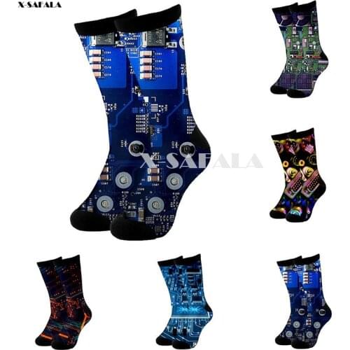 Electronic chip HipHop 3D Fashion Long Socks Cycling Casual Novelty High Socks Men Women Cotton Funny Colorful Leg Calf Cotton-1