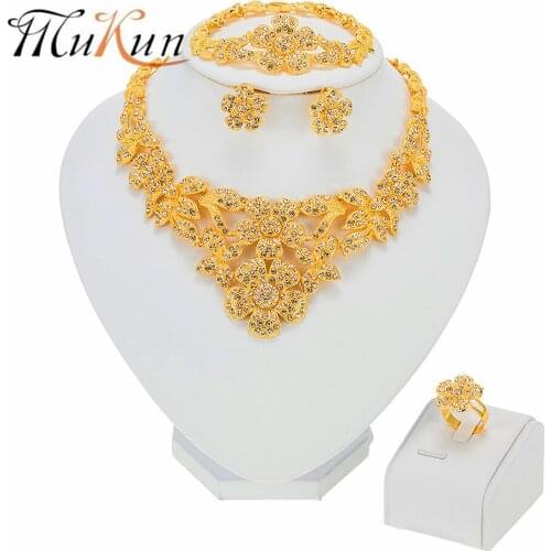 MUKUN 2021 Women Jewelry Sets Party Flower Necklace Bracelet Earrings Ring Luxury Jewelry African Bridal Wedding Gift