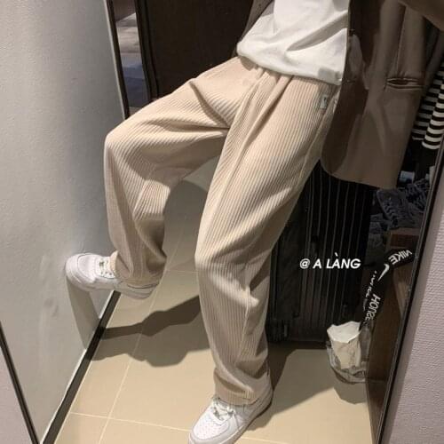 Corduroy Casual Pants Mens Korean Fashion Loose Folds Straight-leg Pants Mens Streetwear Casual Trousers Mens Wide-leg Pants
