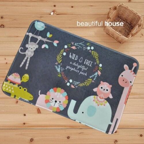 Soft Cute Cartoon Animal Pattern Floor Mat Anti Slip Suede Carpet Doormat Outdoor Kitchen Bathroom Living Room Door Mat Rug